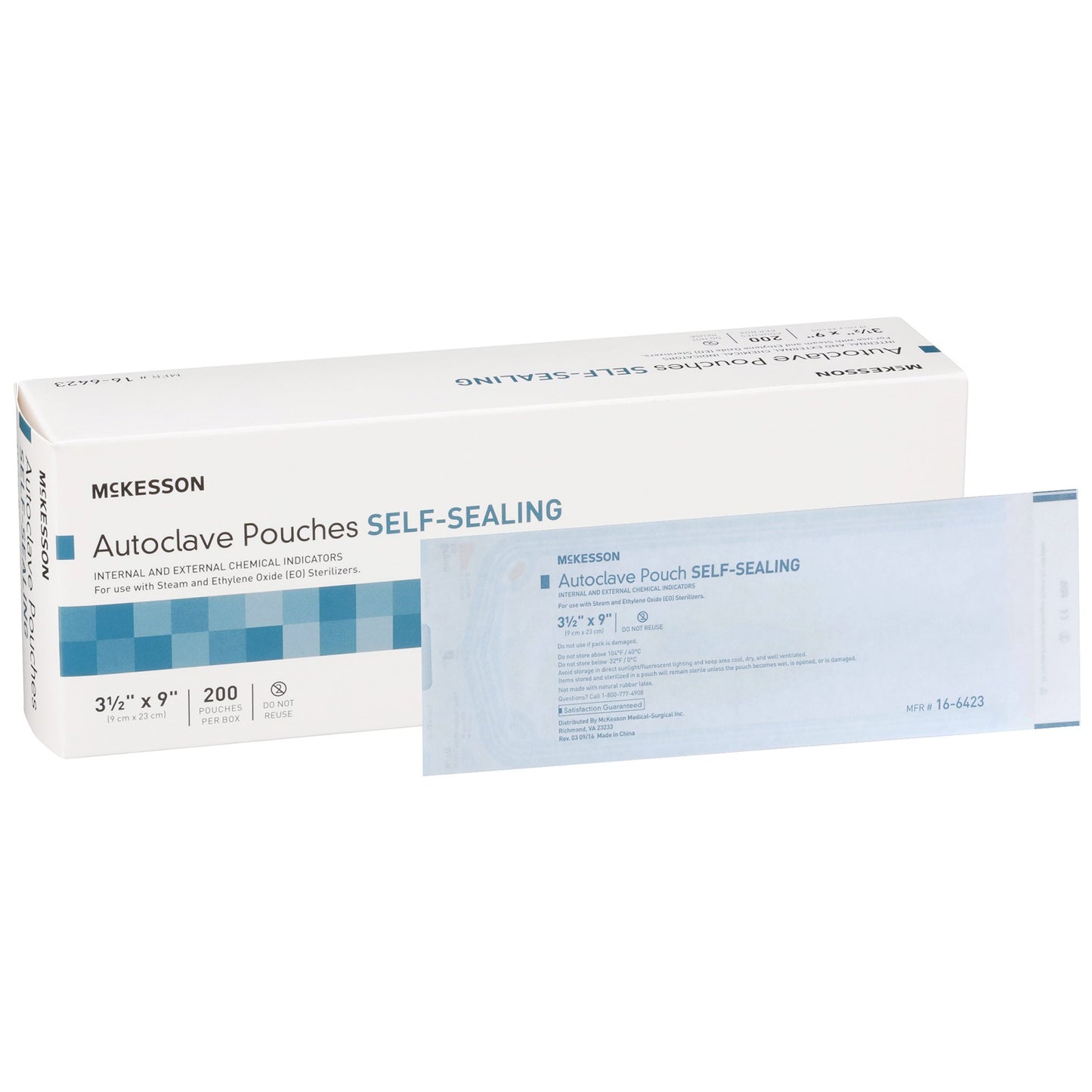 McKesson Sterilization Pouch Ethylene Oxide (EO) Gas / Steam 3-1/2 X 9 Inch Transparent Blue / White Self Seal Paper / Film (960943_BX)