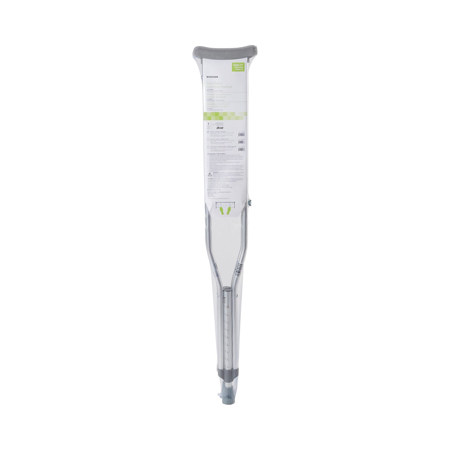 McKesson Underarm Crutches Adult 5 Foot 2 Inch to 5 Foot 10 Inch User Height Aluminum Frame 350 lbs. Weight Capacity (1065294_CS)