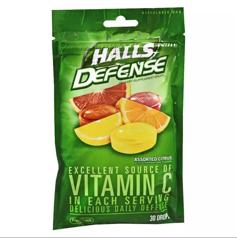 Halls® Defense Vitamin C Supplement Ascorbic Acid 60 mg Strength Lozenge 30 per Bag Citrus Flavor (529174_BG)
