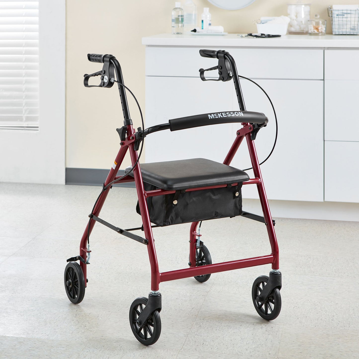 McKesson 4 Wheel Rollator Red Adjustable Height / Folding Aluminum Frame (1065263_EA)