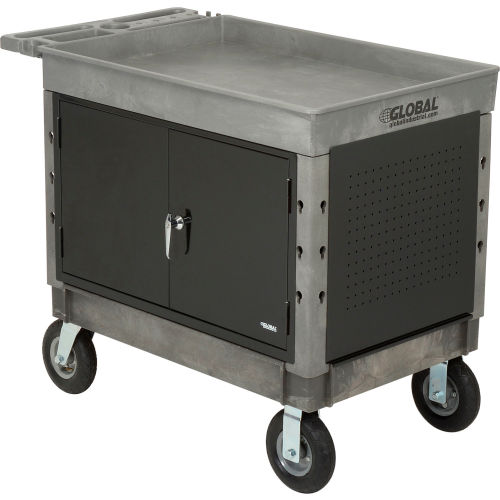 Global Industrial Utility Cart w/2 Tray Shelves & 8" Casters, 44"L x 25-1/2"W x 32-1/2"H (WB800326)