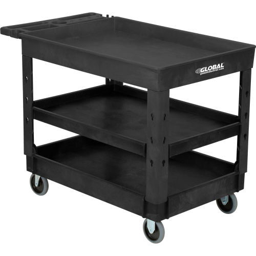 Global Industrial Tray Top Utility Cart w/3 Shelves, 44"L x 25-1/2"W x 32-1/2"H, Black (WB800341)