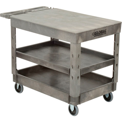 Global Industrial Flat Top Utility Cart w/3 Shelves, 44"L x 25-1/2"W x 32-1/2"H, Gray (WB800348)