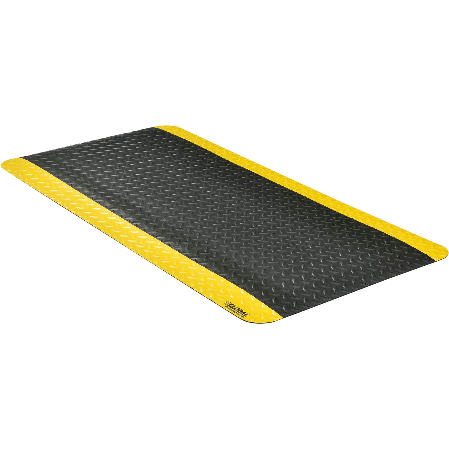 Global Industrial Diamond Plate Anti Fatigue Mat, 15/16" Thick, 2'W x 4'L, Black/Yellow Border (WB800350YL)