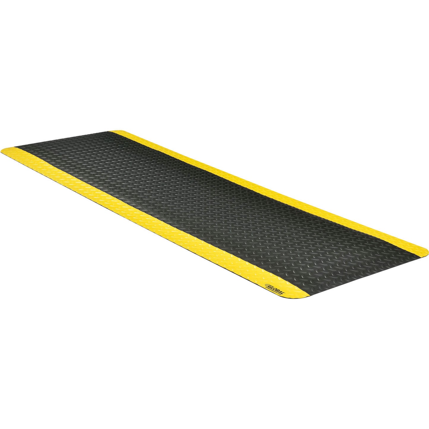 Global Industrial Diamond Plate Anti Fatigue Mat, 15/16" Thick, 2'W x 6'L, Black/Yellow Border (WB800351YL)