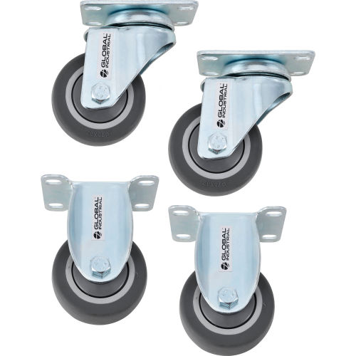 Global Industrial 3" TPR Rubber Caster Kit For 6-8BU Plastic Bulk Box Truck, 2 Swivel/2 Rigid (WB800475)