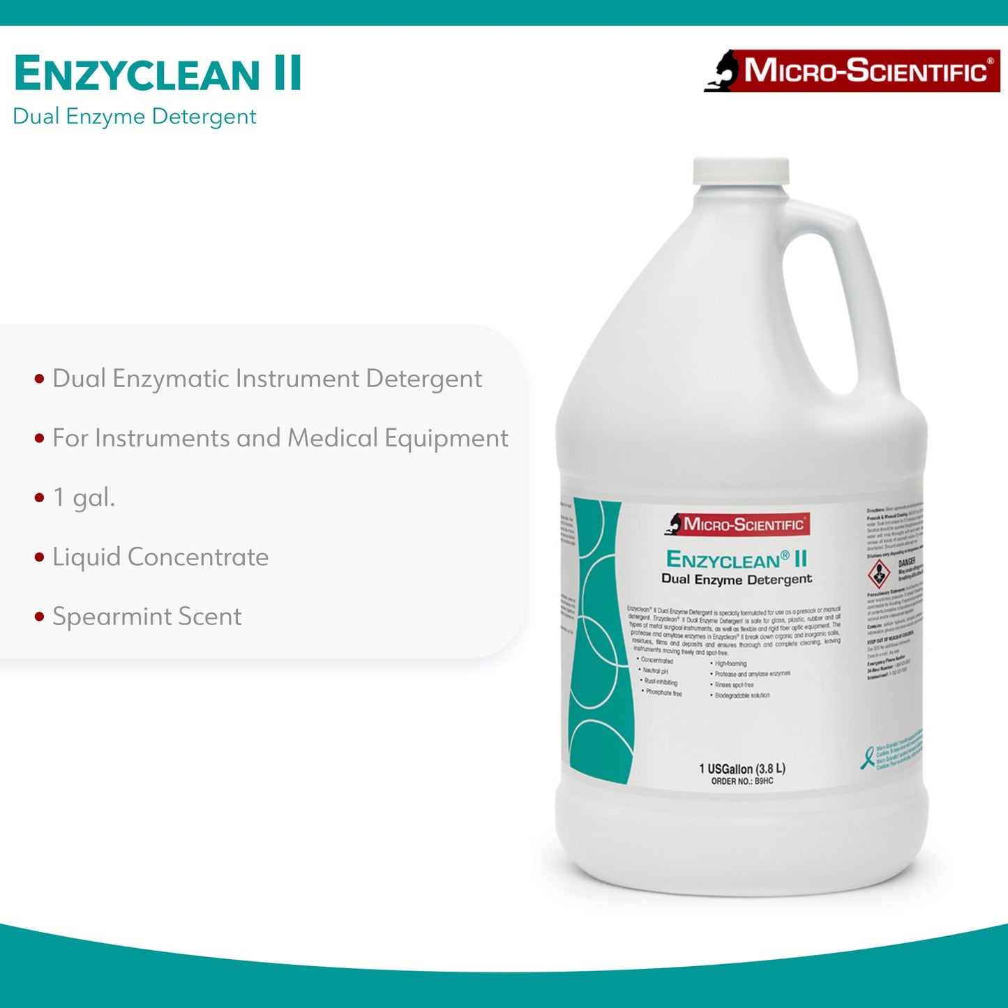 Enzyclean® II Dual Enzymatic Instrument Detergent Liquid Concentrate 1 gal. Jug Spearmint Scent (244200_CS)