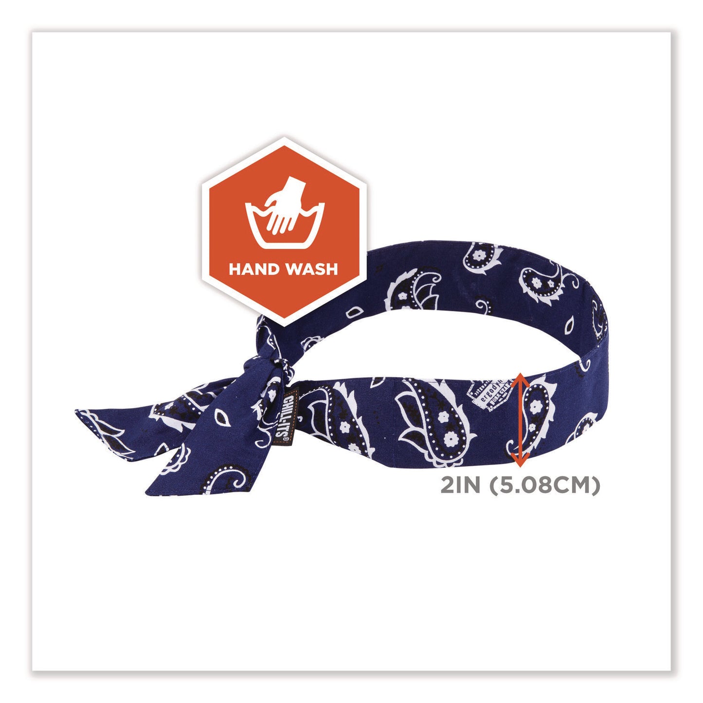 ergodyne® Chill-Its 6700 Cooling Bandana Polymer Tie Headband, One Size Fits Most, Navy Western (EGO12306)