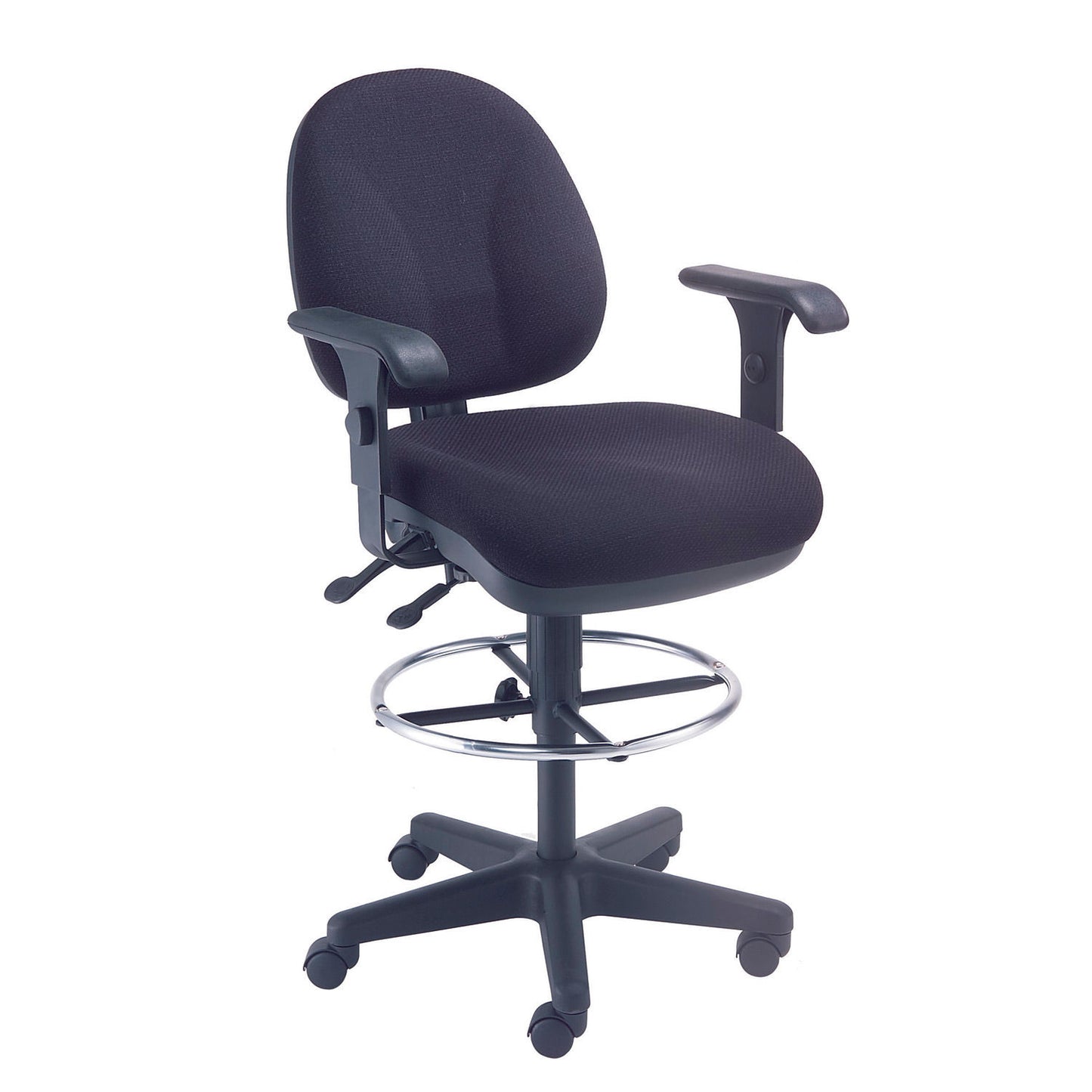 Interion Office Stool With Arms - Fabric - 360° Footrest - Black (WB808660BK)