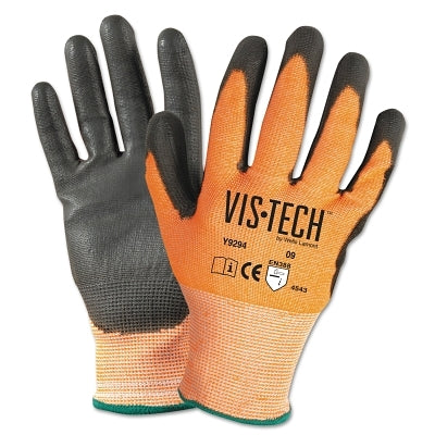 Wells Lamont Vis-Tech Cut-Resistant Gloves with Polyurethane Coated Palm, Small, Orange/Black (815-Y9294S)