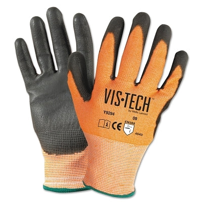 Wells Lamont Vis-Tech Cut-Resistant Gloves with Polyurethane Coated Palm, XL, Orange/Black (815-Y9294XL)