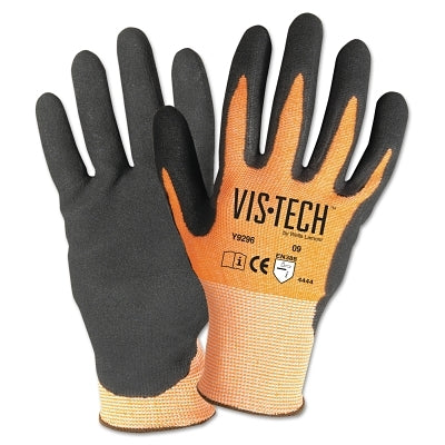Wells Lamont Vis-Tech Cut-Resistant Gloves with Nitrile Coated Palm, Small, Orange/Black (815-Y9296S)