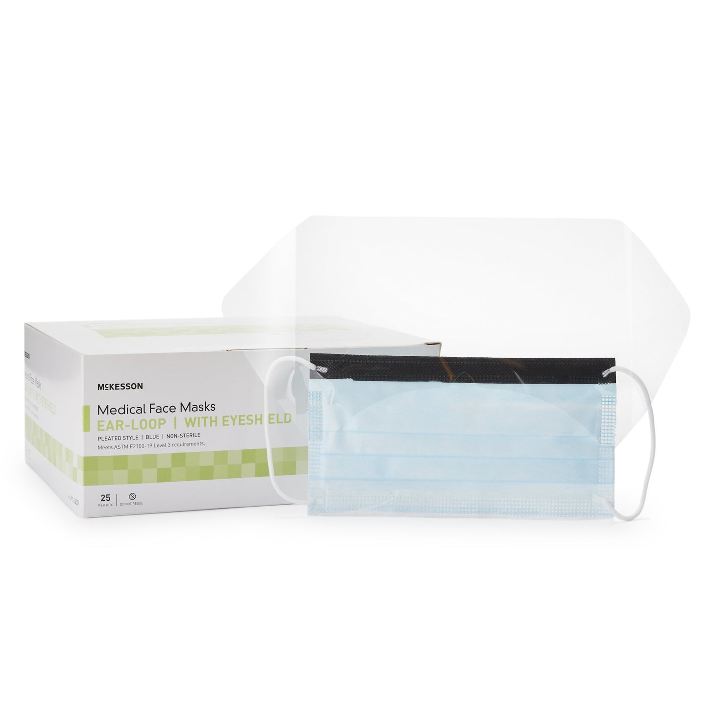 McKesson Procedure Mask with Eye Shield Anti-fog ASTM Level 3 Earloops One Size Fits Most (226057_CS)