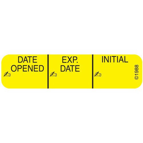 Pharmex® Pre-Printed / Write On Label Auxiliary Label Yellow Paper Date opened_Exp Date_ Int_ Black Quality Control Label 3/8 X 1-9/16 Inch (808166_BX)