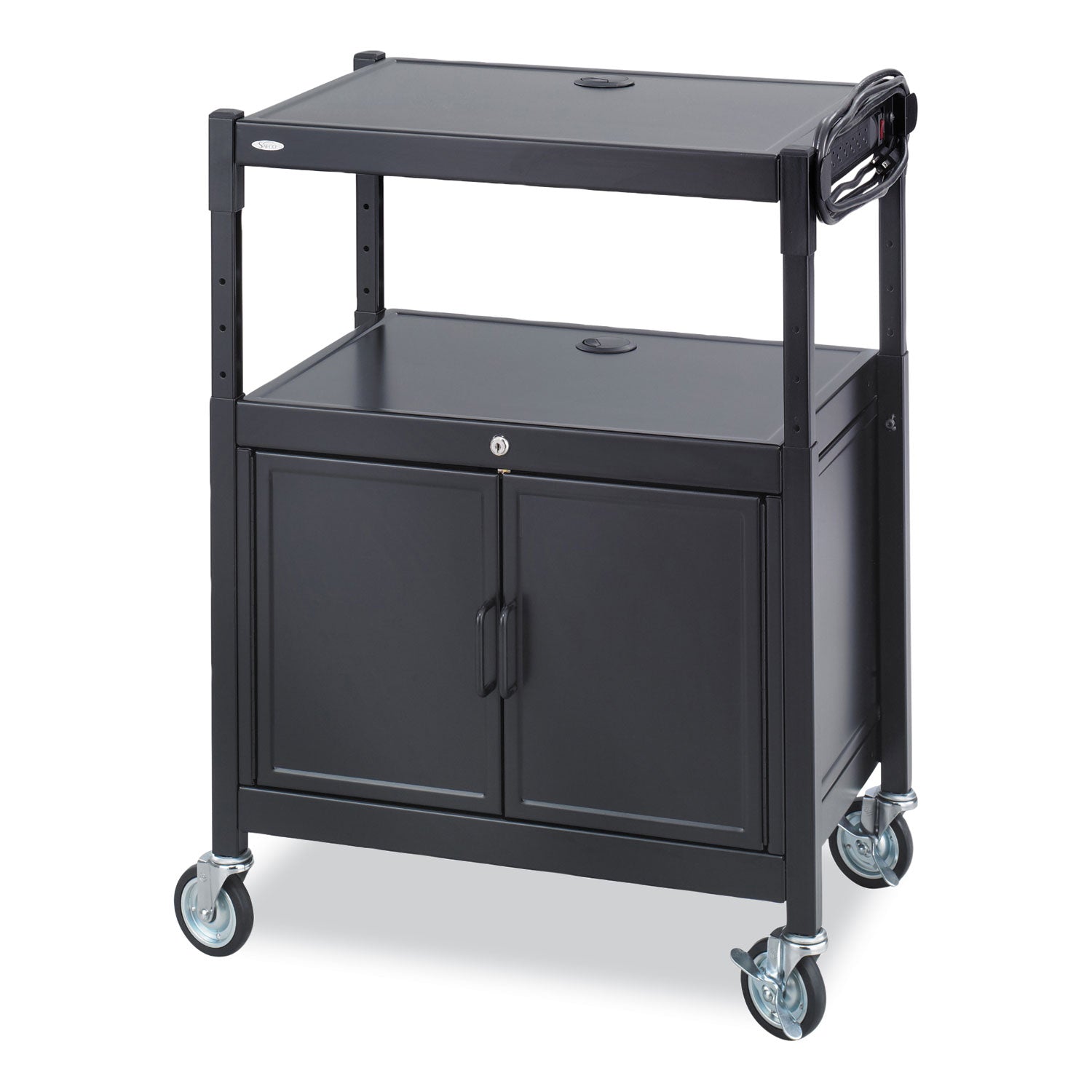 steel-adjustable-av-cart-w-cabinet-metal-3-shelf-6-ac-outlets-40-lb-cap-26-75x20-5x42-black-ships-in-1-3-business-days-saf8943bl_1