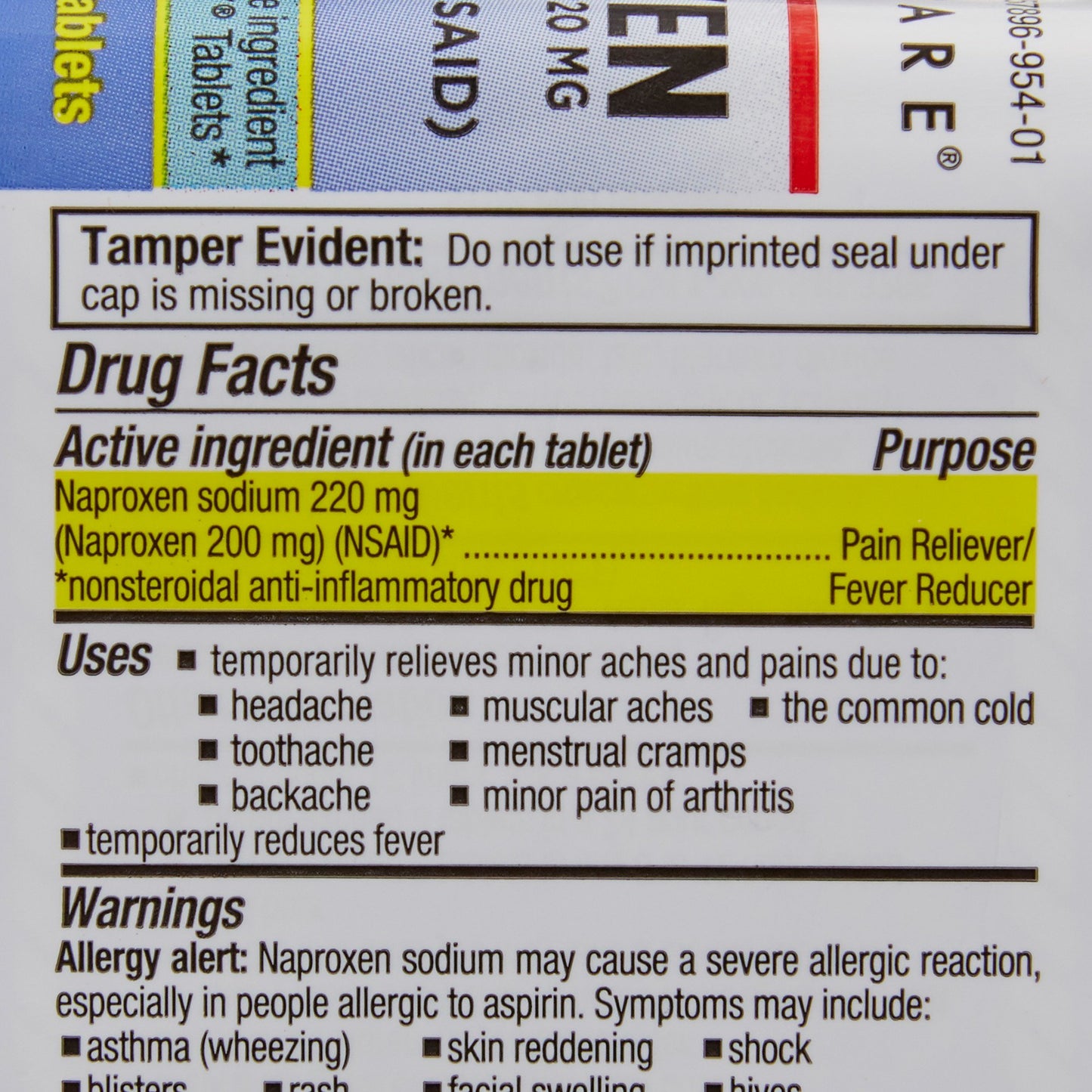 McKesson Brand Pain Relief 220 mg Strength Naproxen Sodium Tablet 100 per Bottle (866981_BT)