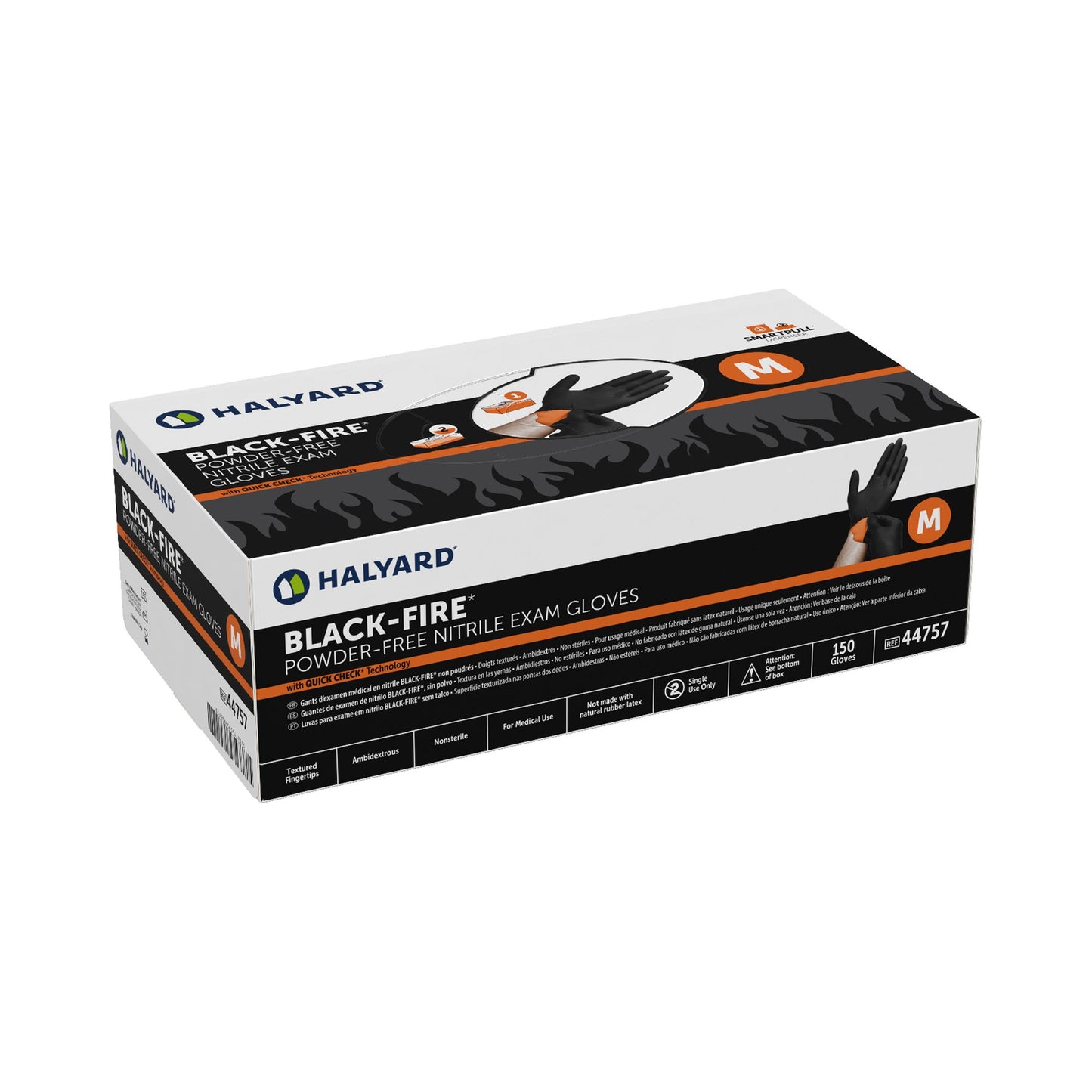 Black-Fire* Exam Glove Medium NonSterile Nitrile Standard Cuff Length Textured Fingertips Black / Orange Fentanyl Tested (1018793_BX)