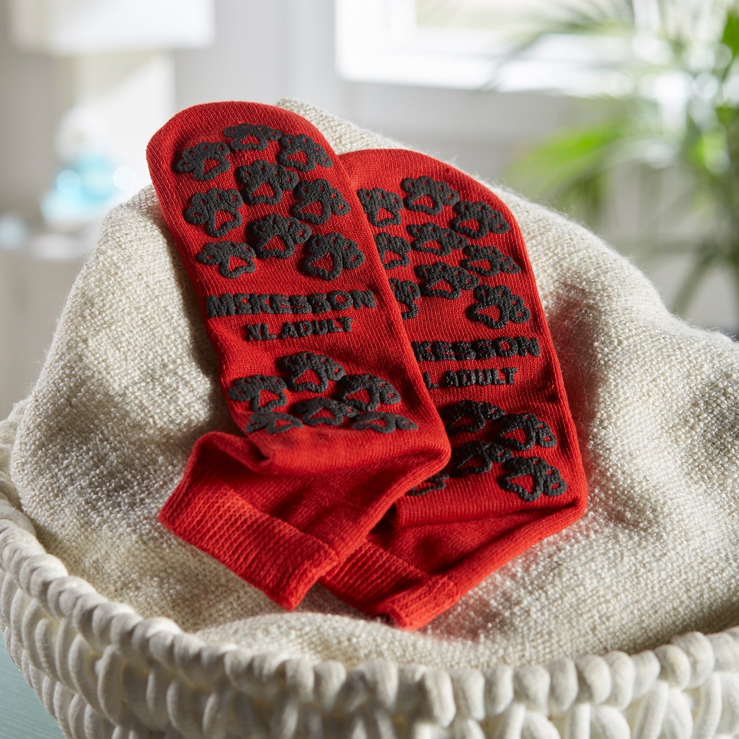 McKesson Terries™ Slipper Socks Unisex Adult X-Large Single Tread Single Patient Use Red (553041_CS)
