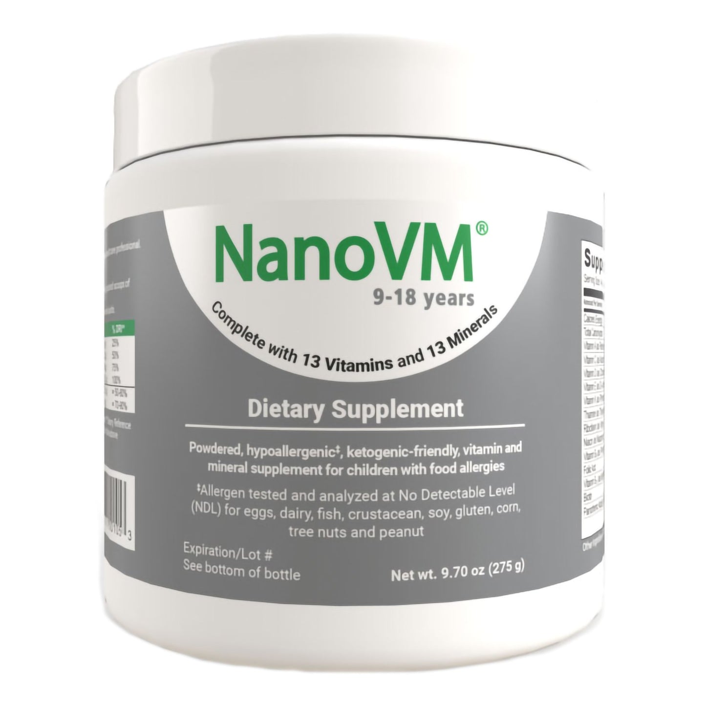 NanoVM® 9 - 18 Years Pediatric Oral Supplement Unflavored 275 Gram Jar Powder Vitamins / Minerals Food Allergies (971490_EA)