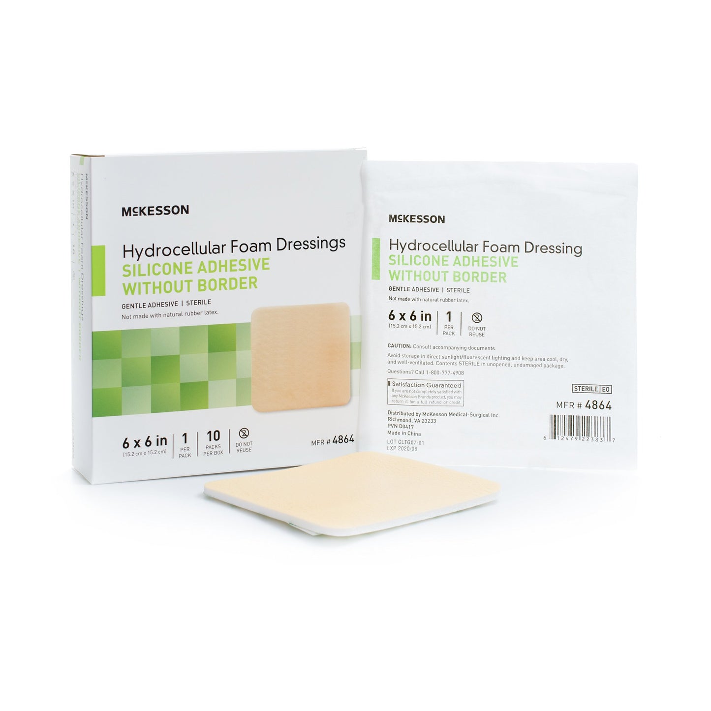 McKesson Foam Dressing 6 X 6 Inch Without Border Film Backing Silicone Gel Adhesive Square Sterile (1083087_CS)