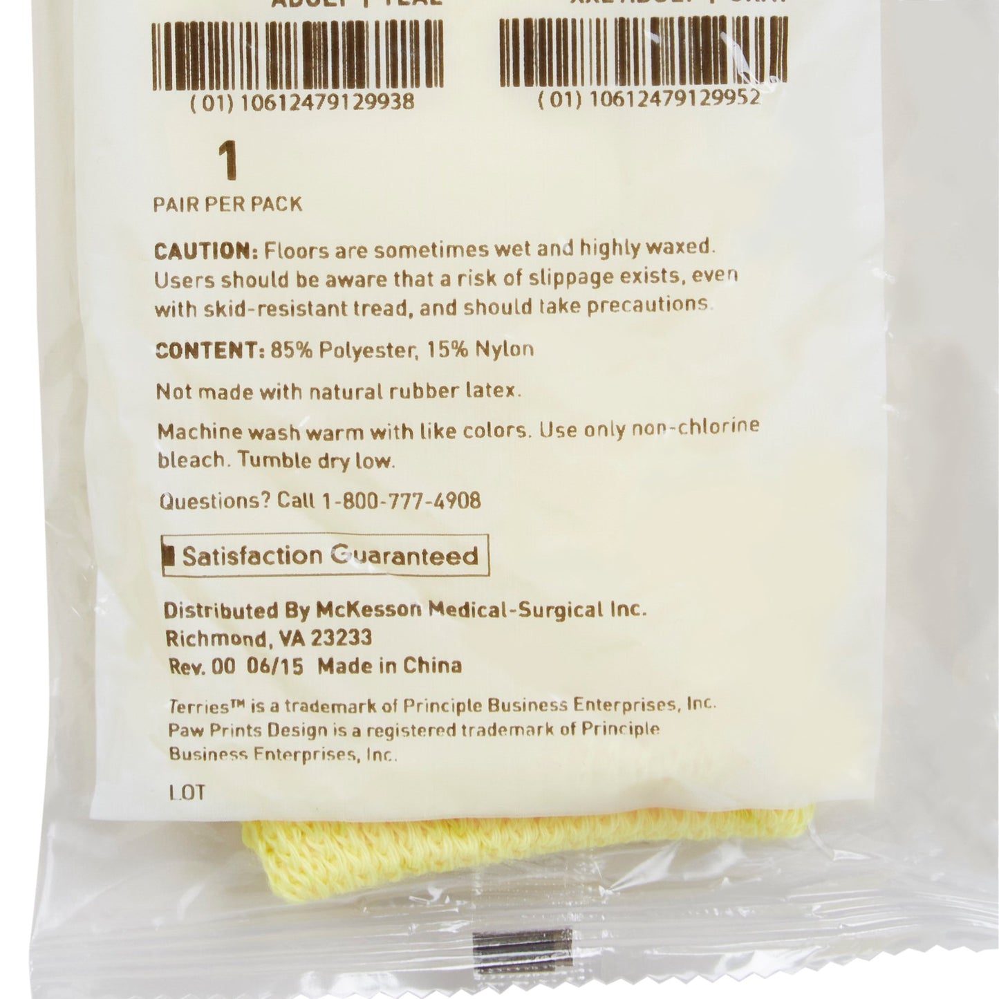 McKesson Terries™ Slipper Socks Unisex Toddler Single Tread Single Patient Use Yellow (334872_PR)