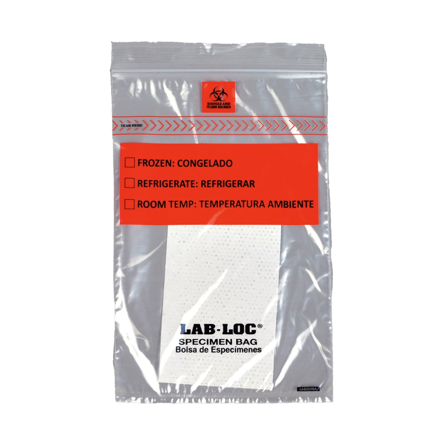 Lab-Loc® Specimen Transport Bag with Document Pouch and Absorbent Pad 6 X 9 Inch Zip Closure Biohazard Symbol / Storage Instructions NonSterile (978542_CS)