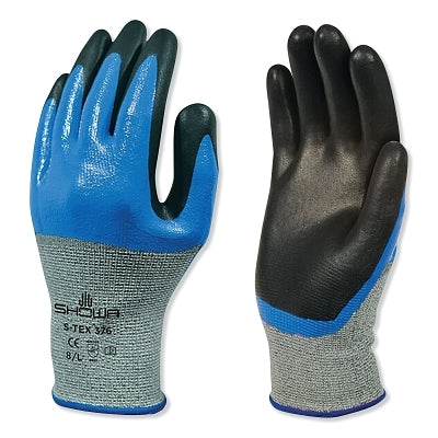 Showa Nitrile, Double Coated Cut Resistant Glove, Size L, 4 ANSI/ISEA Cut Level, Black, Blue (845-S-TEX376L-08)
