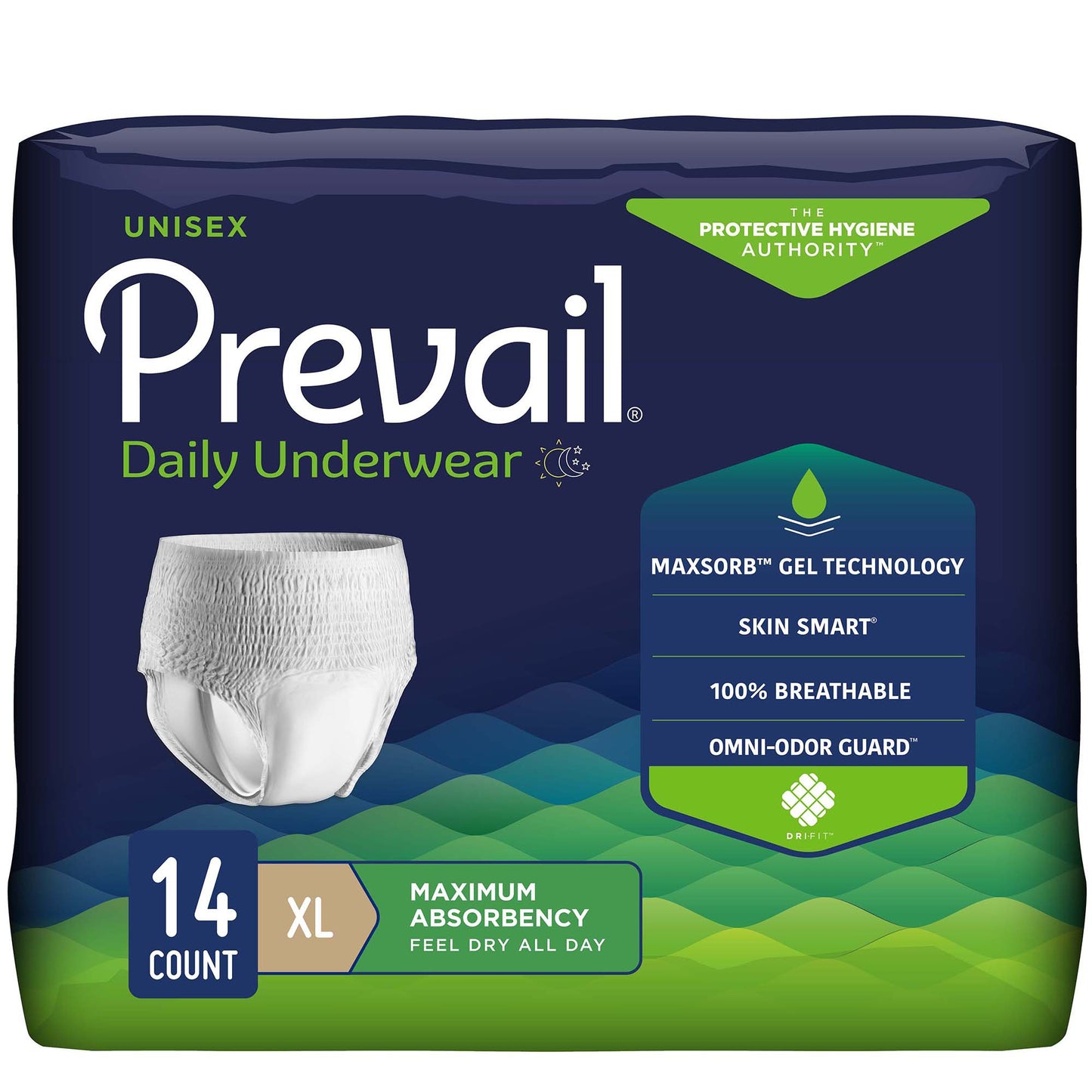 Prevail® Daily Underwear Maximum Unisex Adult Absorbent Underwear Pull On with Tear Away Seams X-Large Disposable Heavy Absorbency (721375_BG)