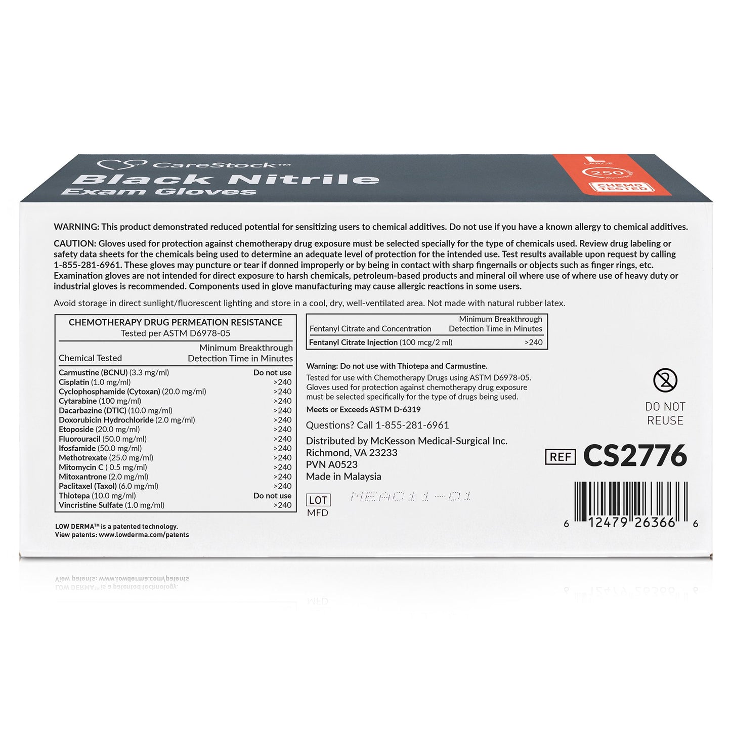 CareStock™ Exam Glove Large NonSterile Nitrile Standard Cuff Length Fully Textured Black Not Rated (1230894_BX)
