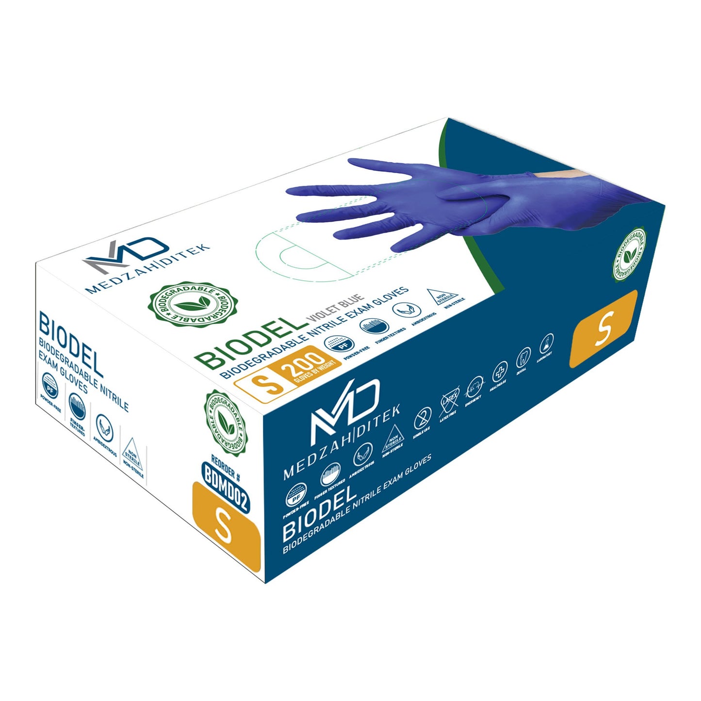 BIODEL Exam Glove Small NonSterile Nitrile Standard Cuff Length Textured Fingertips Violet Blue Chemo Tested / Fentanyl Tested (1248513_BX)
