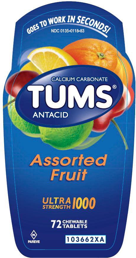 Tums® Ultra Strength Antacid 1000 mg Strength Chewable Tablet 72 per Bottle (363181_EA)