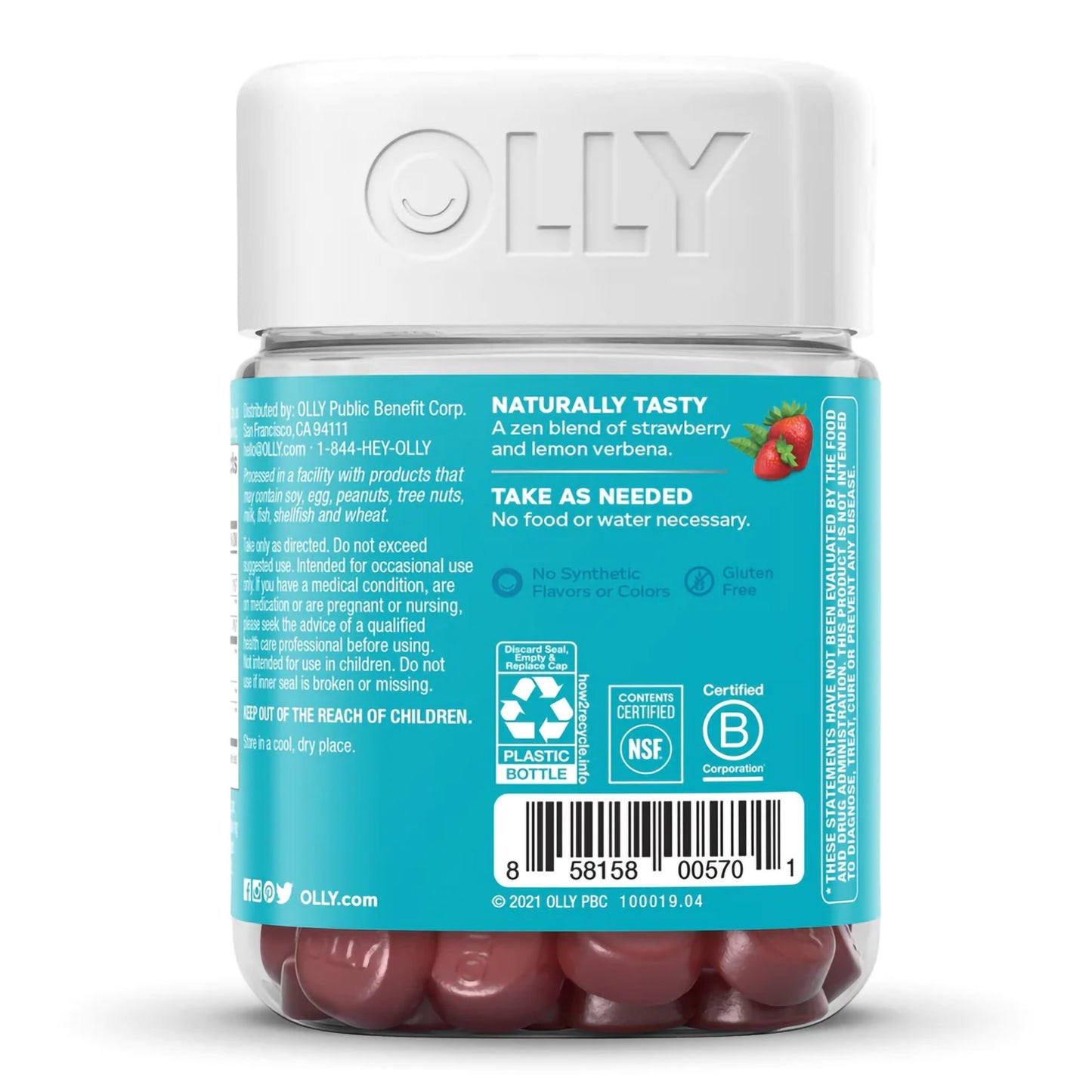 OLLY® Goodbye Stress® Dietary Supplement GABA / L-Theanine / Lemon Balm Extract 100 mg - 50 mg - 75 mg Strength Gummy 42 per Bottle Berry Verbena Flavor (1228393_BT)