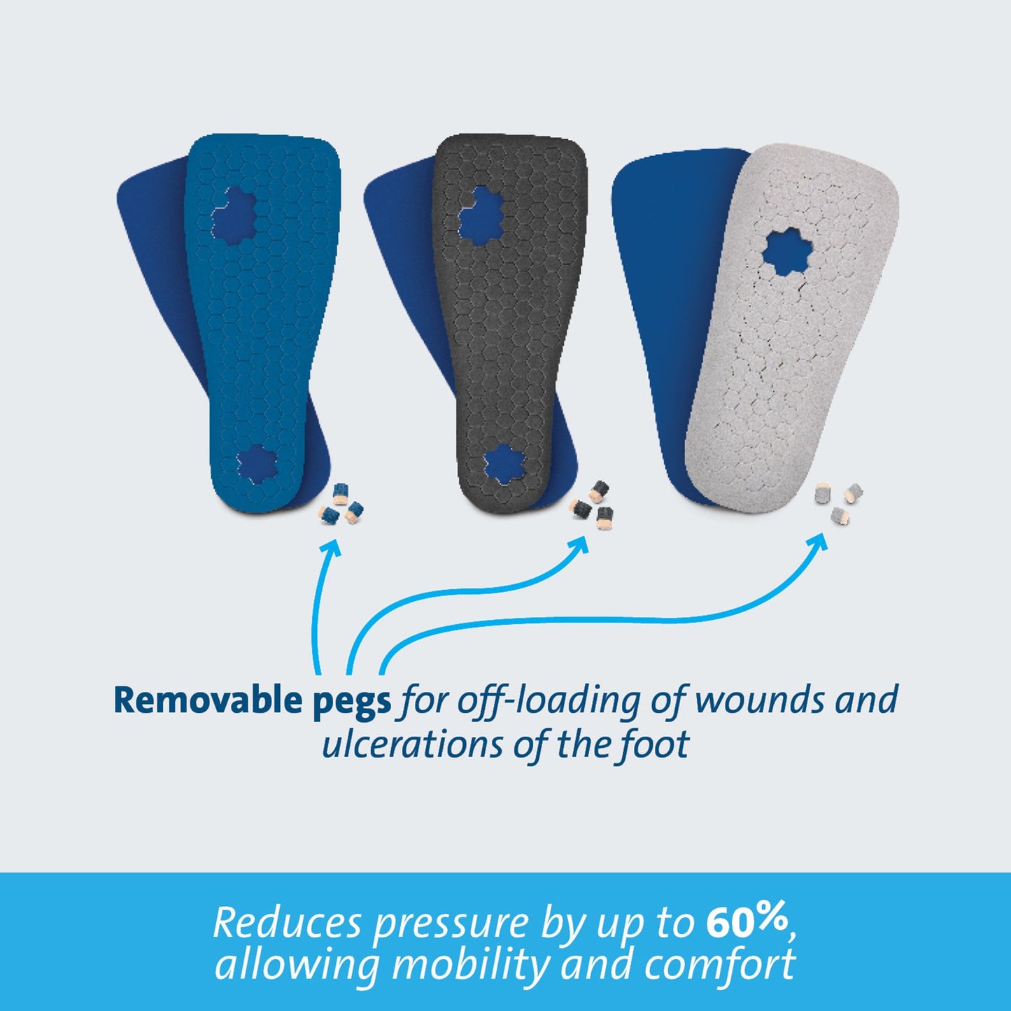 Peg Assist™ Insole Removable Pegs EVA / Foam / Poron Cover Male 12-1/2 to 14 Blue (683940_EA)