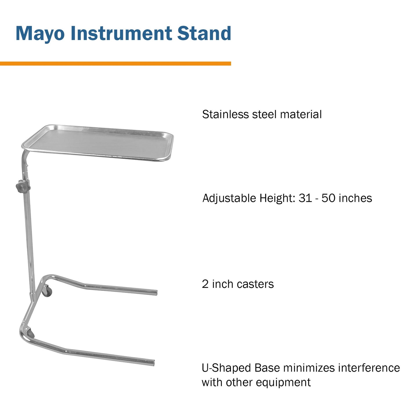 McKesson Mayo Instrument Stand Hand Operated Single Post U-Shaped Base Small Tray (691124_EA)
