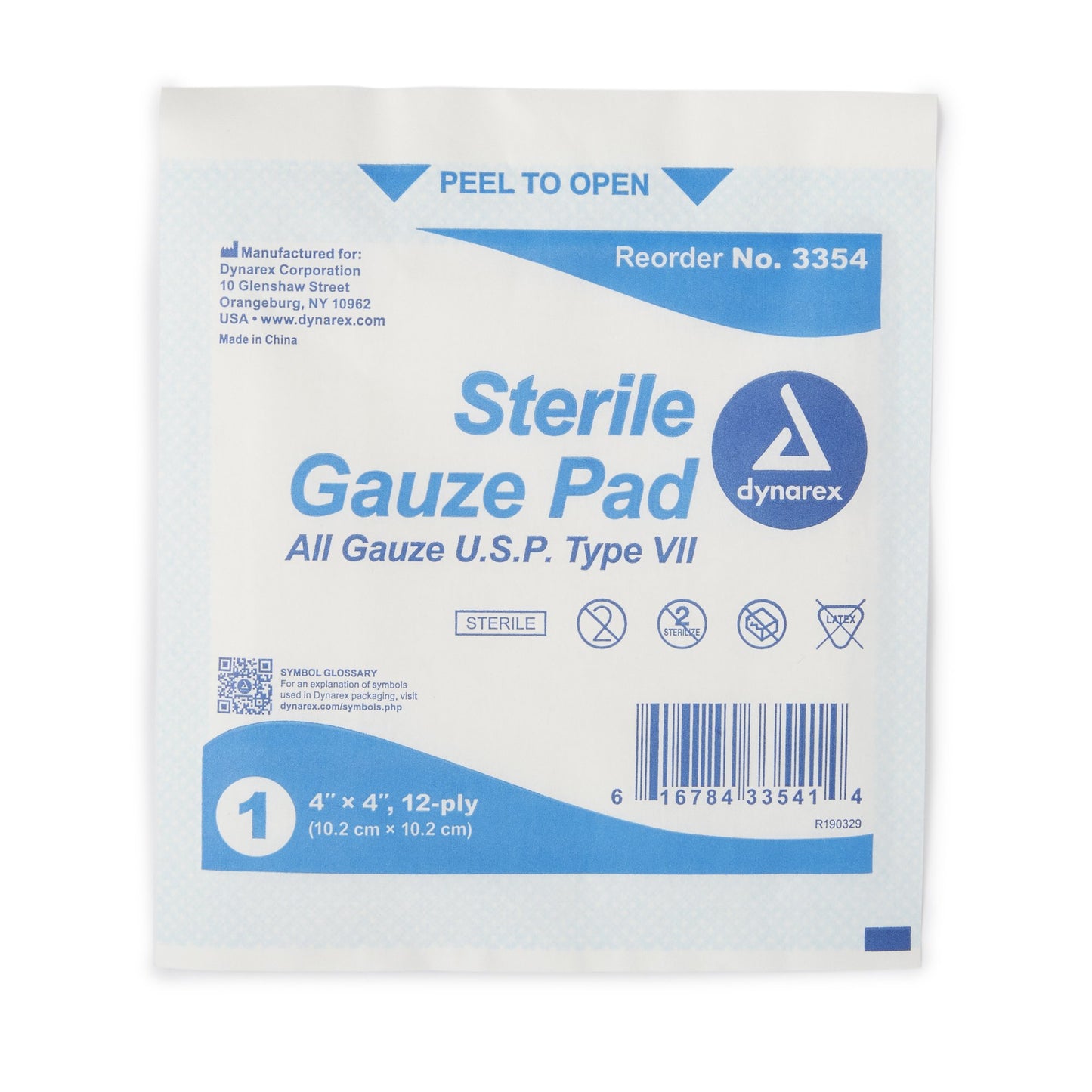 Dynarex® Gauze Sponge 4 X 4 Inch 12-Ply Sterile 1 per Pack (865436_BX)