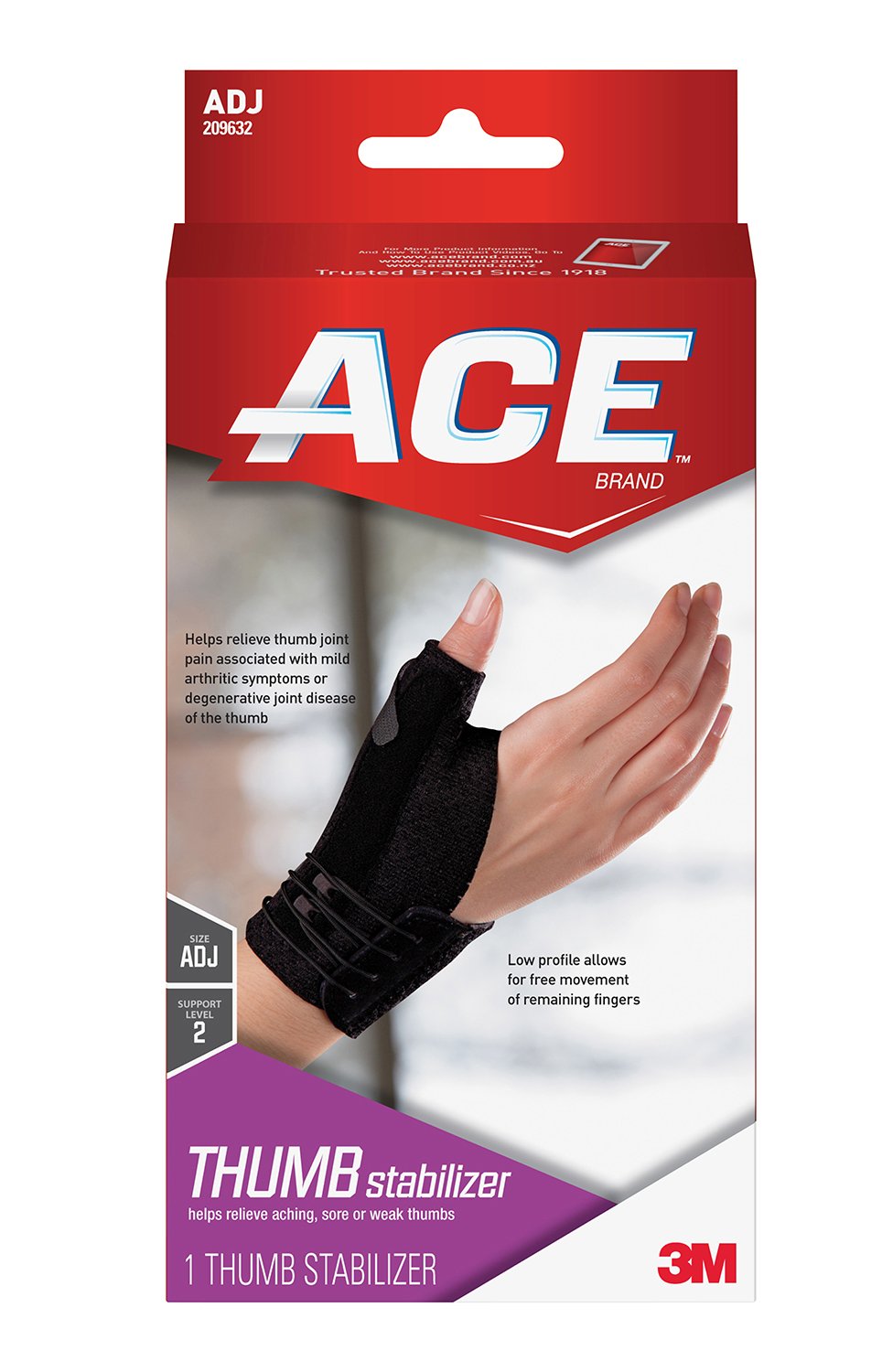 Ace™ Brand Deluxe Thumb Stabilizer Adult One Size Fits Most Lacing System Closure Right Hand Black (1084249_EA)