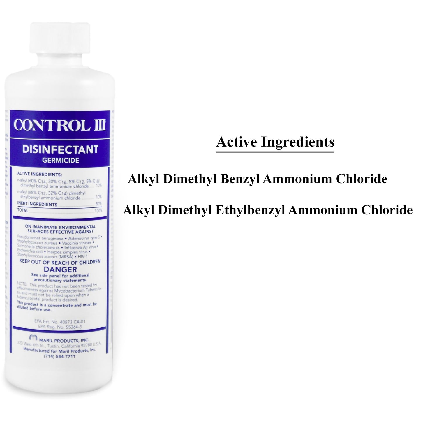 Control III® Disinfectant Germicide Surface Disinfectant Cleaner Quaternary Based Manual Pour Liquid Concentrate 16 oz. Bottle Benzaldehyde Scent NonSterile (484971_CS)