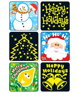 Kids Love Stickers® 75 per Box Merry Christmas Glow-In-The-Dark , Assorted Sticker 2-1/2 Inch (956114_BX)