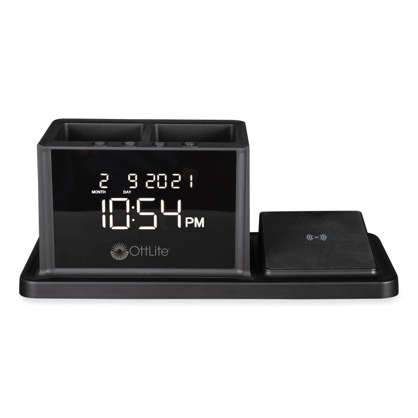 OttLite Wireless Charging Organizer Clock - 10.4" x 4.9" - 1 / Each - Black (OTTA03G5T)