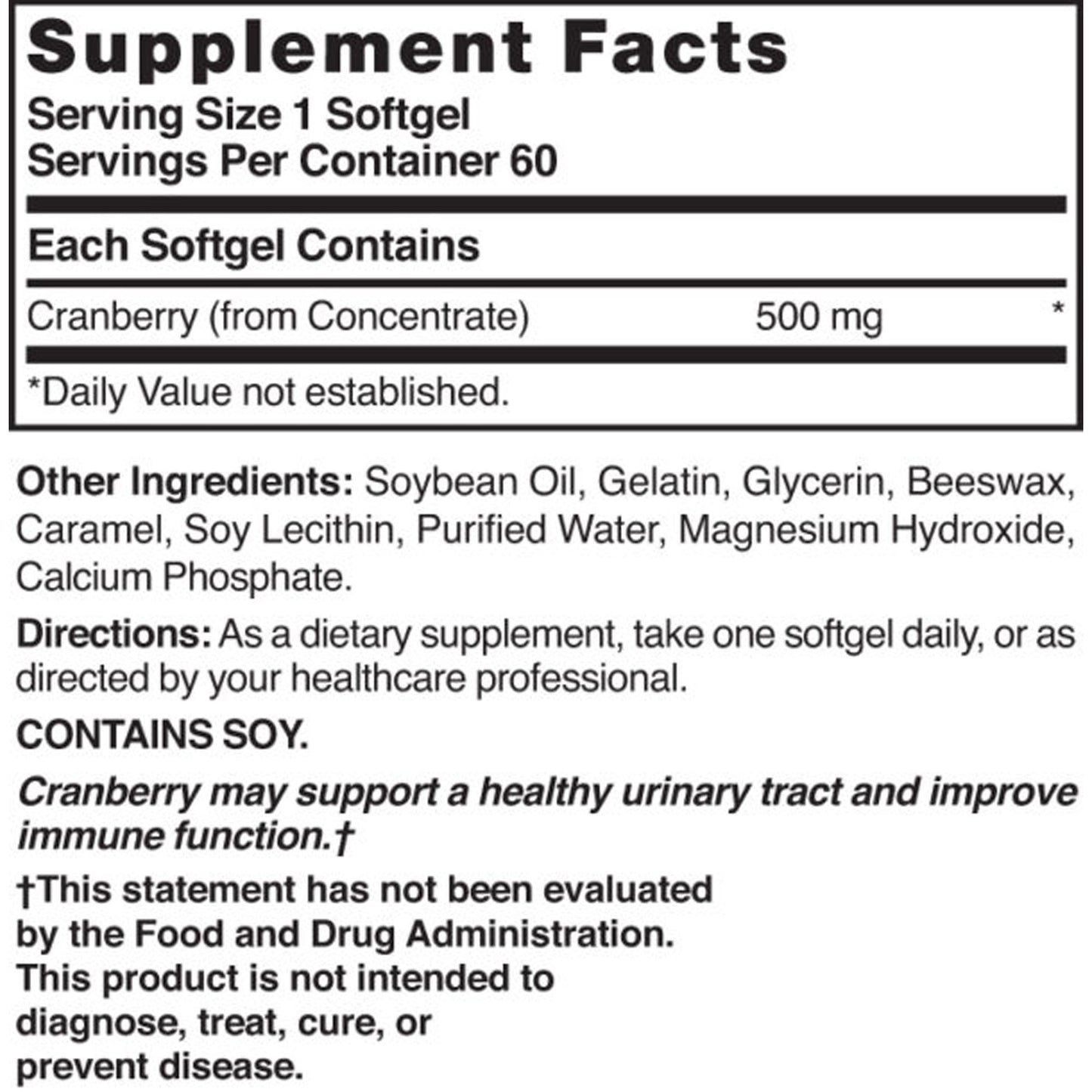 Nature's Blend Herbal Supplement Cranberry Concentrate 500 mg Strength Softgel 60 per Bottle Cranberry Flavor (958782_BT)