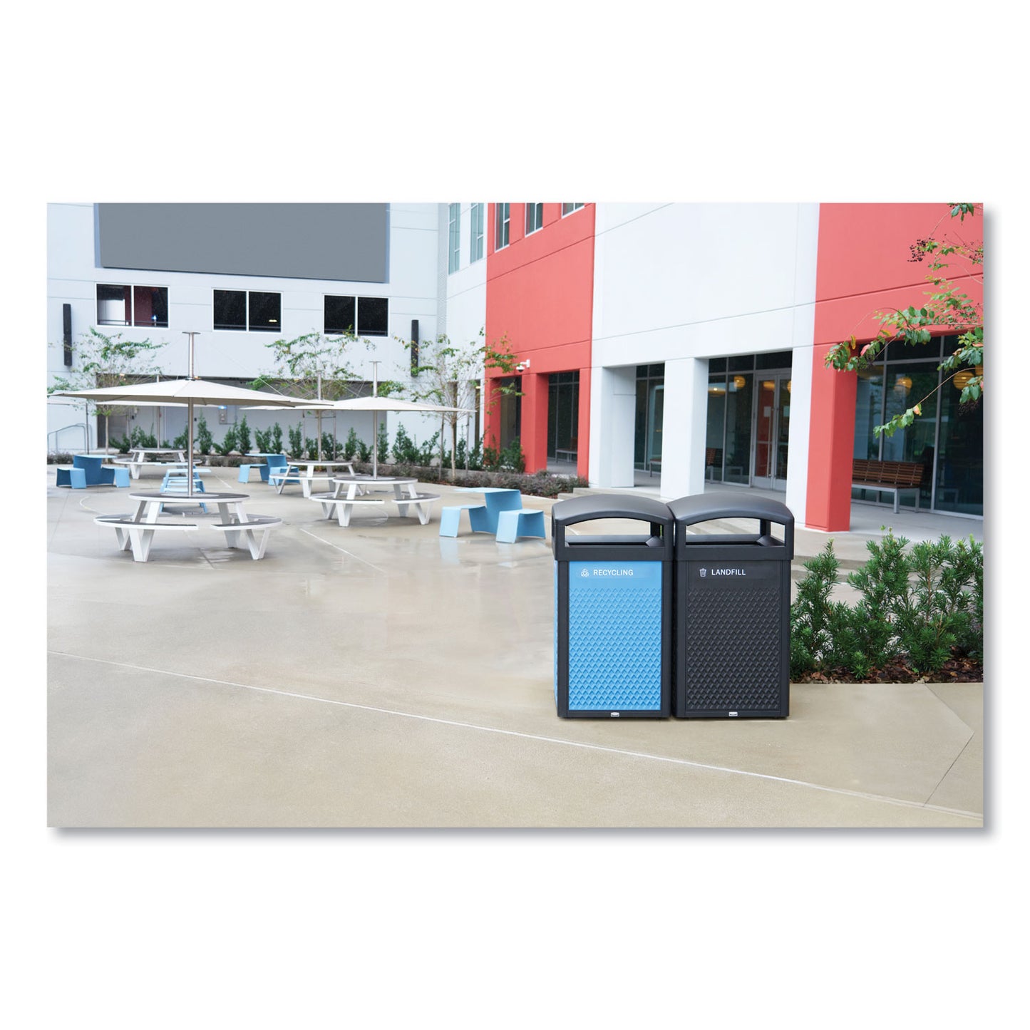 Rubbermaid® Commercial Large Prelabeled Recycled Waste Panels for Tailor and Landmark Series Containers, 20.72" x 0.5" x 34.33", Blue, 4/Carton (RCP2182674)