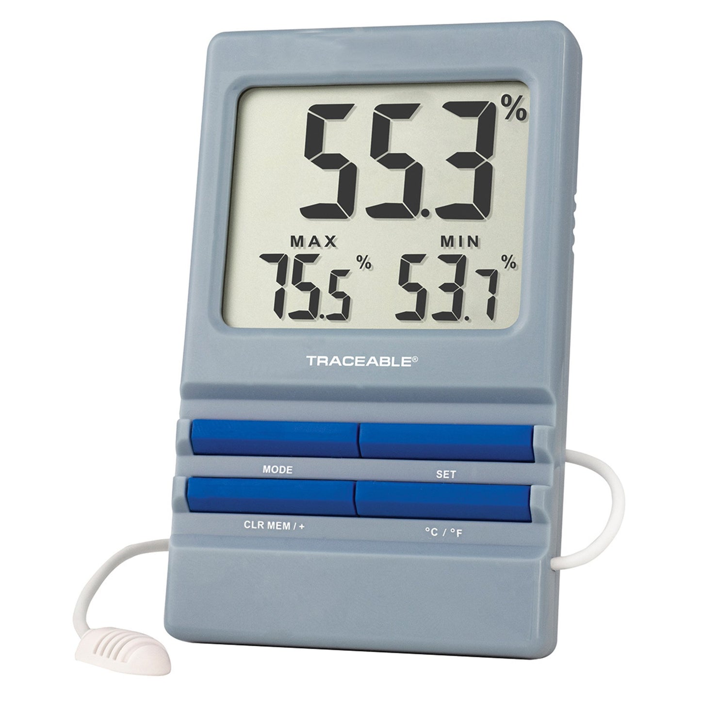 Traceable® Digital Thermometer / Hygrometer with Alarm Fahrenheit / Celsius -58° to +158°F (-50° to +70°C) External Probe Desk / Wall Mount Battery Operated (978196_EA)
