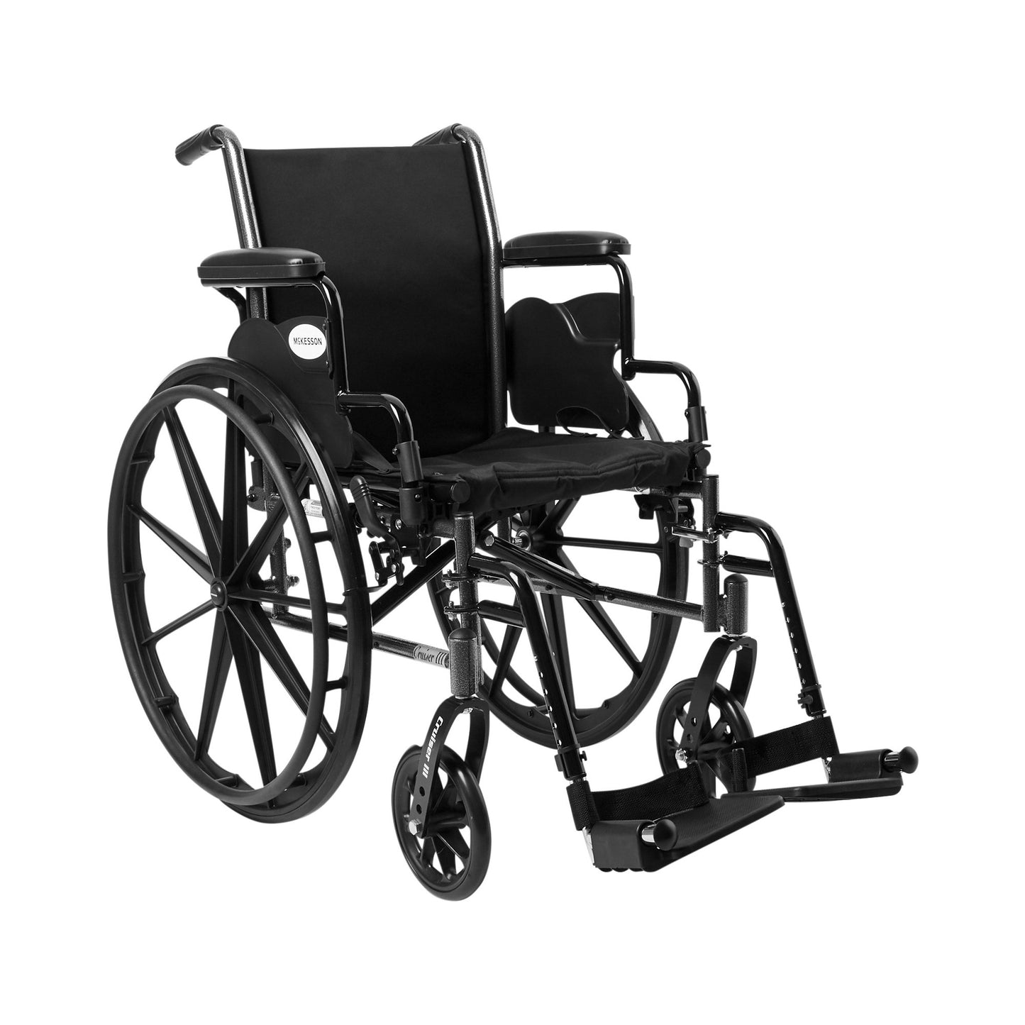 McKesson Lightweight Wheelchair Dual Axle Desk Length Arm Swing-Away Footrest Black Upholstery 16 Inch Seat Width Adult 300 lbs. Weight Capacity (1065282_EA)