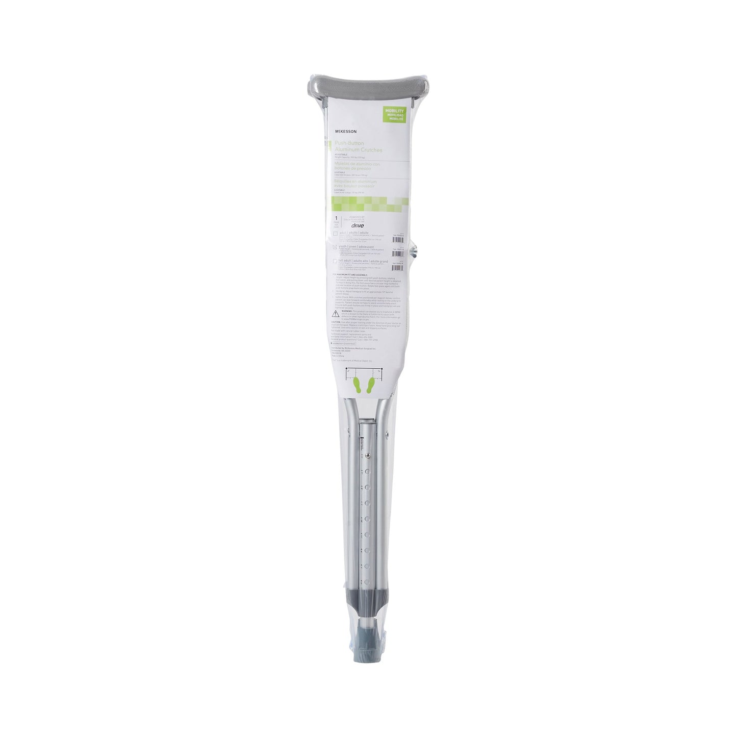 McKesson Underarm Crutches Youth 4 Foot 6 Inch to 5 Foot 2 Inch User Height Aluminum Frame 350 lbs. Weight Capacity (1065233_PR)