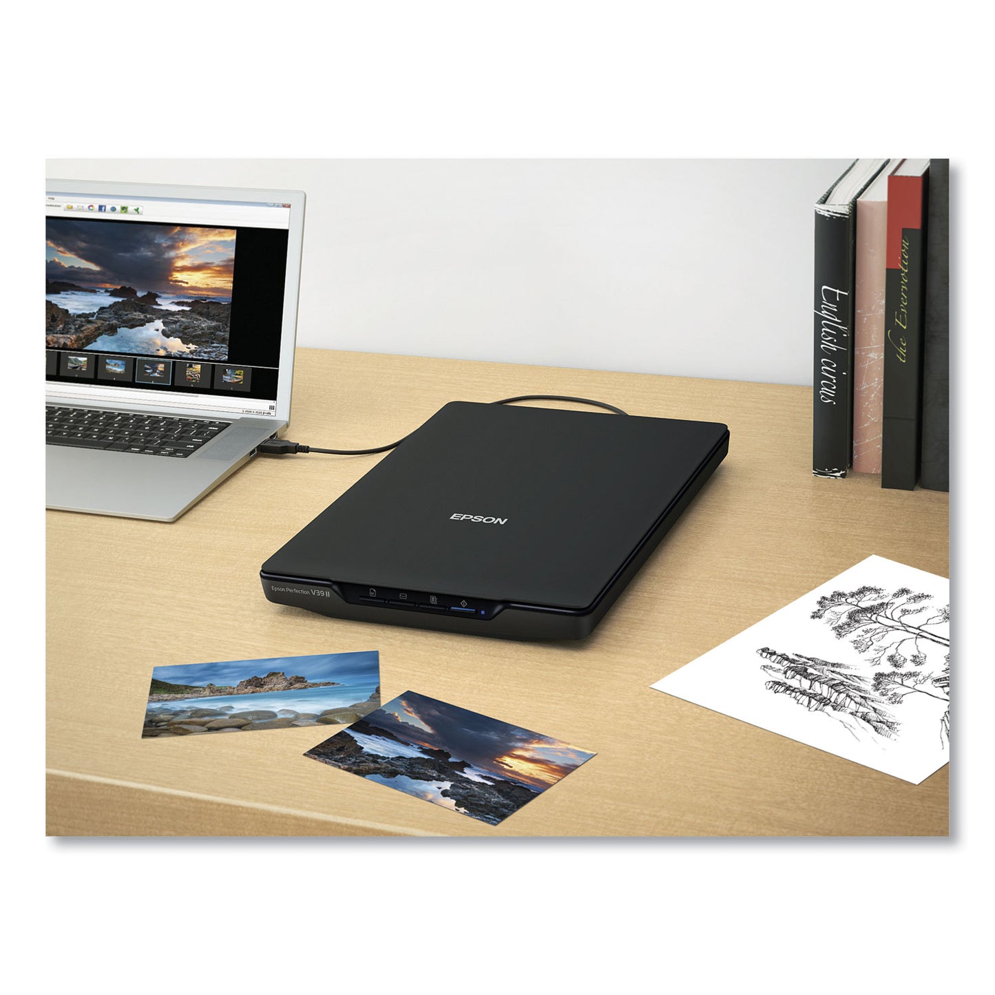 Epson® Perfection V39II Color Photo and Document Flatbed Scanner, Scans Up to 8.5 x 11.7, 4800 dpi Optical Resolution (EPSB11B268201)