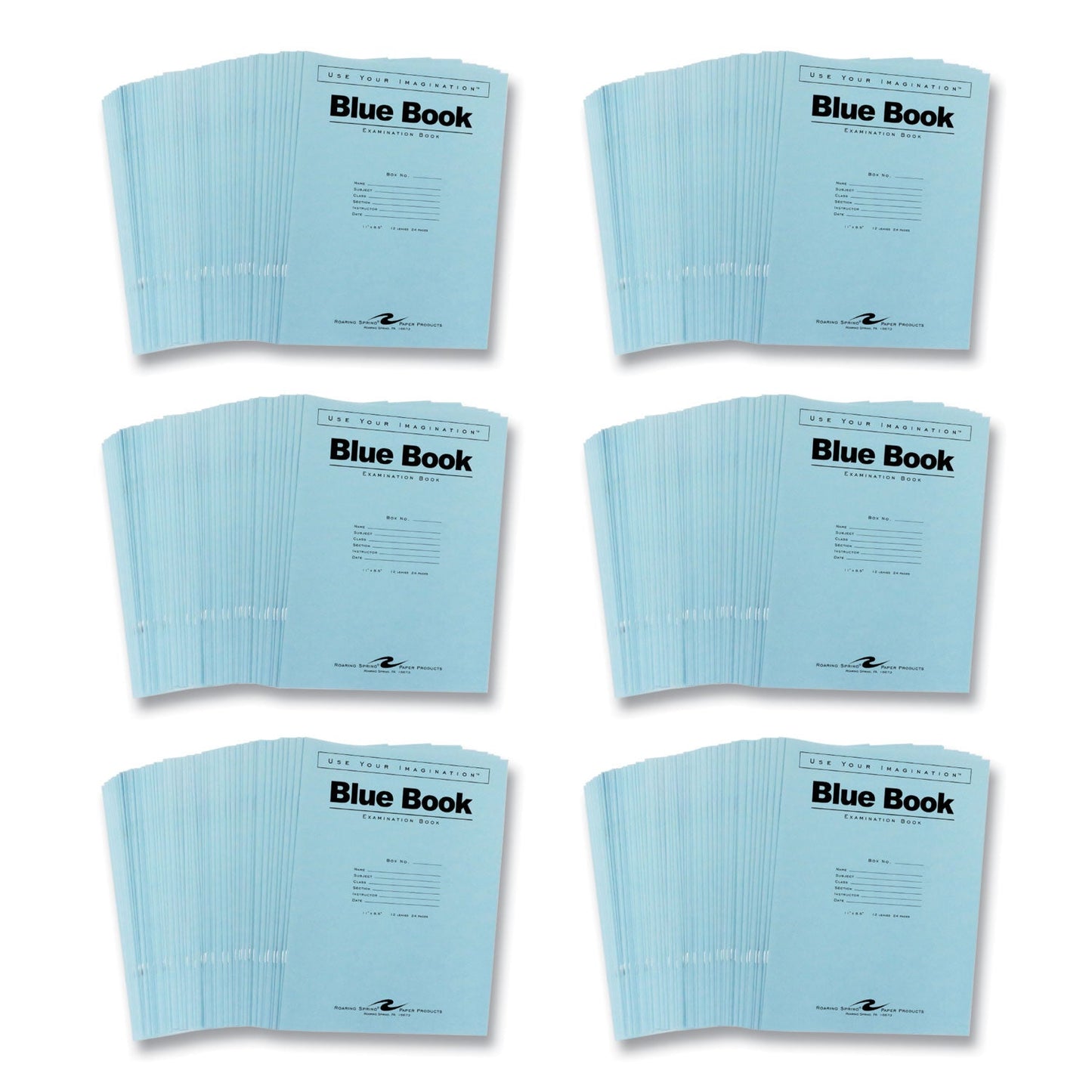 Roaring Spring® Test Blue Exam Book, 12 Sheets, 24 Pages, 0.05" x 8.5" x 11", White Paper, 8/Carton (ROA77519CS)