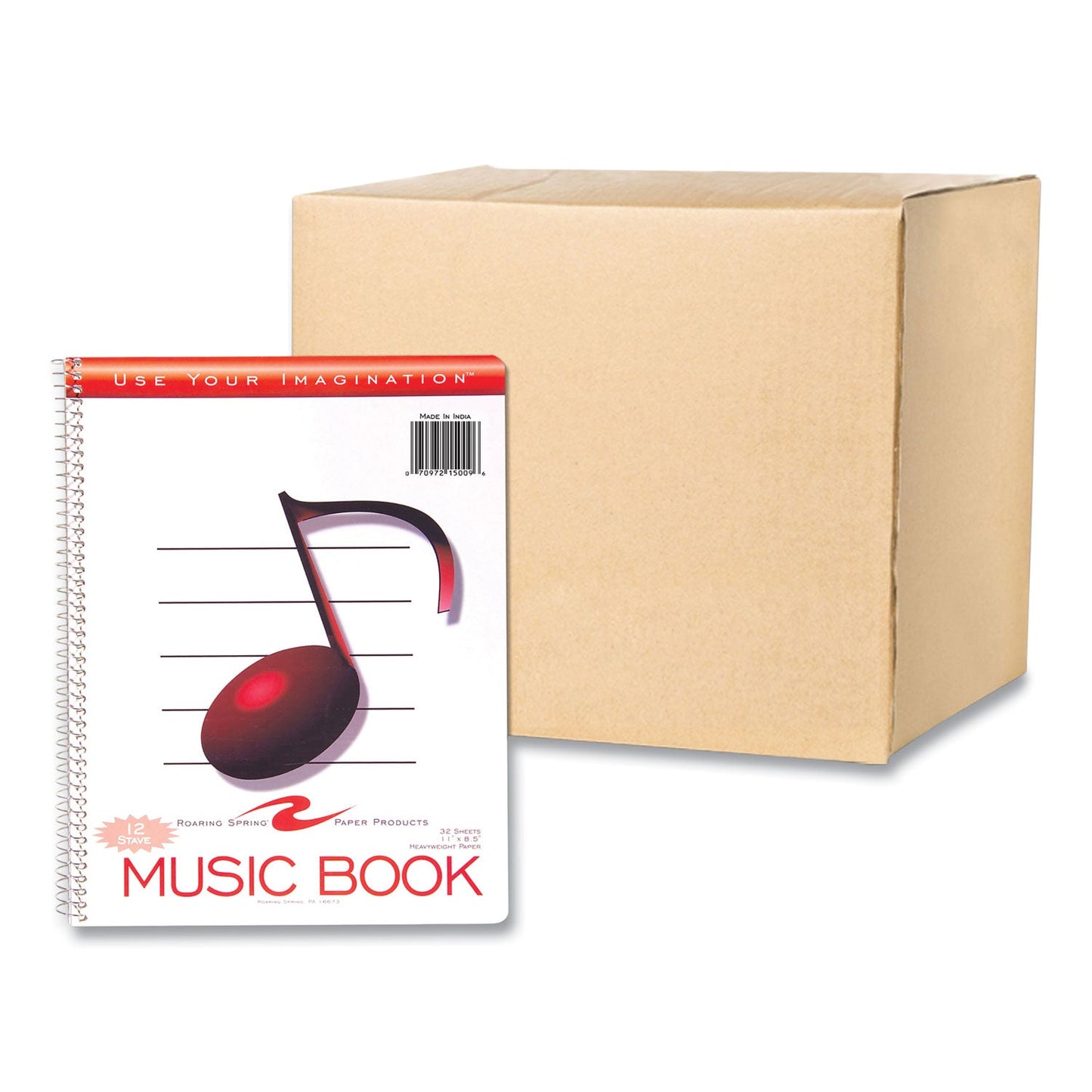 Roaring Spring® Music Notebook, Music Transcription Format, White Cover, (32) 11 x 8.5 Sheets, 24/Carton (ROA15009CS)