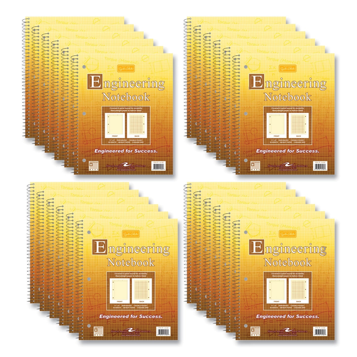 Roaring Spring® Wirebound Engineering Notebook, 20 lb Paper Stock, Buff Cover, 80 Buff 11 x 8.5 Sheets, 24/Carton (ROA13182CS)
