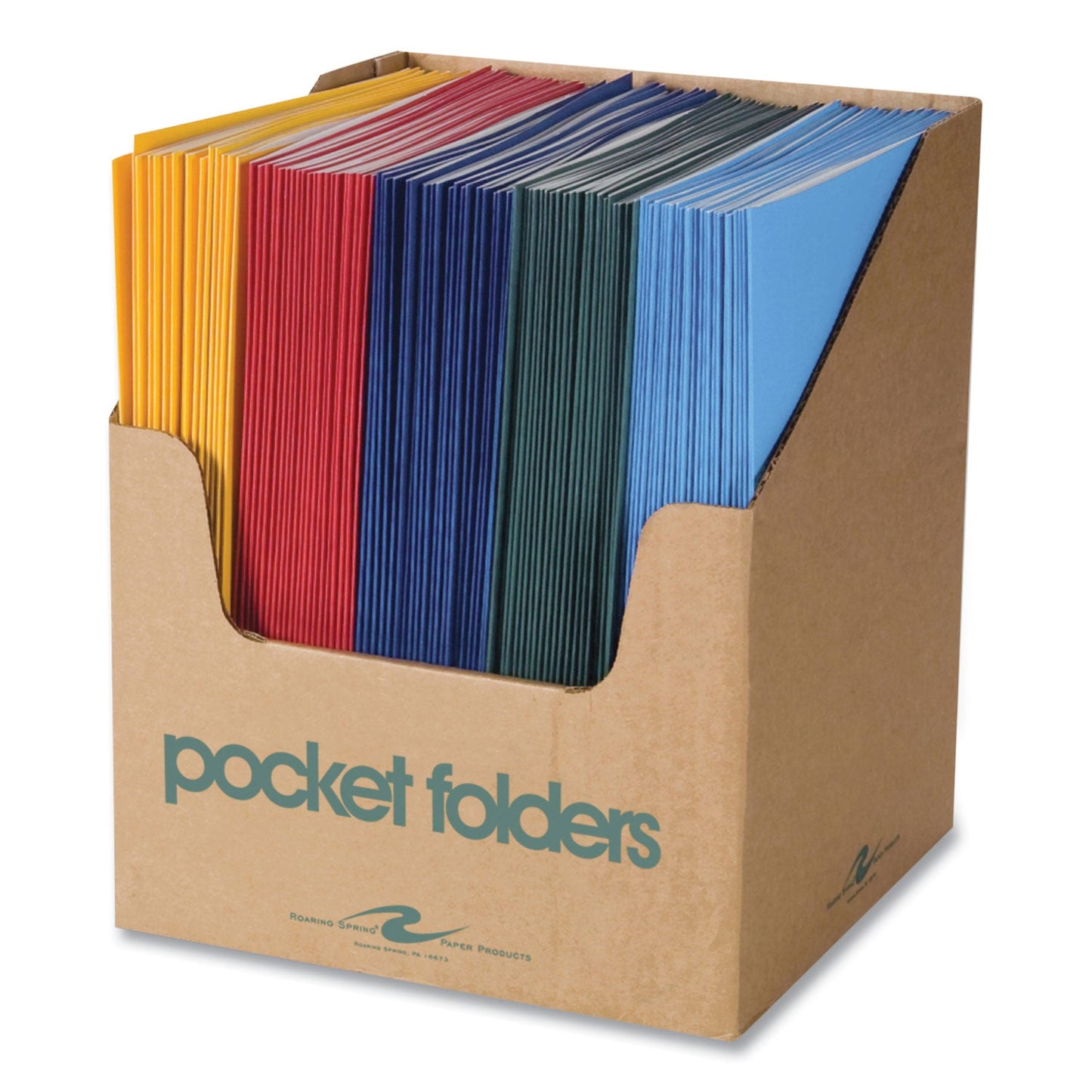 Roaring Spring Pocket Folder, 0.5" Capacity, 11 x 8.5, Assorted Colors, 100/Carton (ROA50200CS)