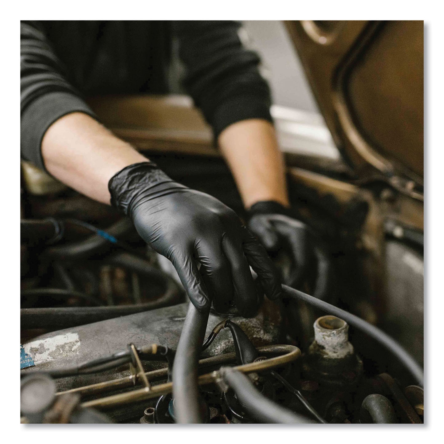 GloveWorks® by AMMEX® Industrial Nitrile Gloves, Powder-Free, Small, 5 mil (Palm), 6 mil (Fingers), 9.5" Long, Black, 100/Box, 10 Boxes/Carton (AXCGPNB42100CT)